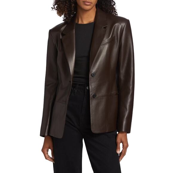 Frame Femme Leather Blazer Jacket Size 6 Espresso Brown $1398 - Picture 4 of 10